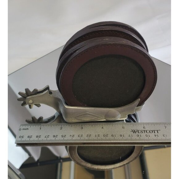 Malboro Miles Leather Cork Coaster & Metal Spur Holder Western Set 2003 - Picture 9 of 9